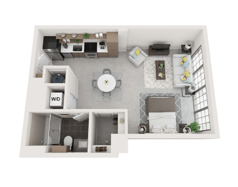 Floor plan for studio, 1 bath, 575 sqft